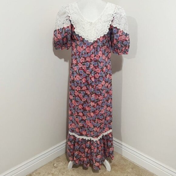 Vintage Hilda Hawaii Maxi Dress Floral Pockets Prairiecore Cottagecore Size 8 - Picture 5 of 6